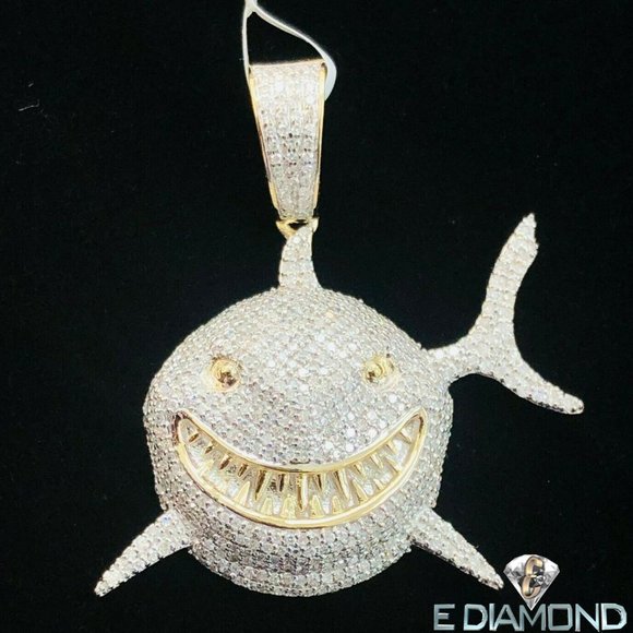 10k Solid Gold 1.00 Carats Big Shark Natural Diamond Pendant.